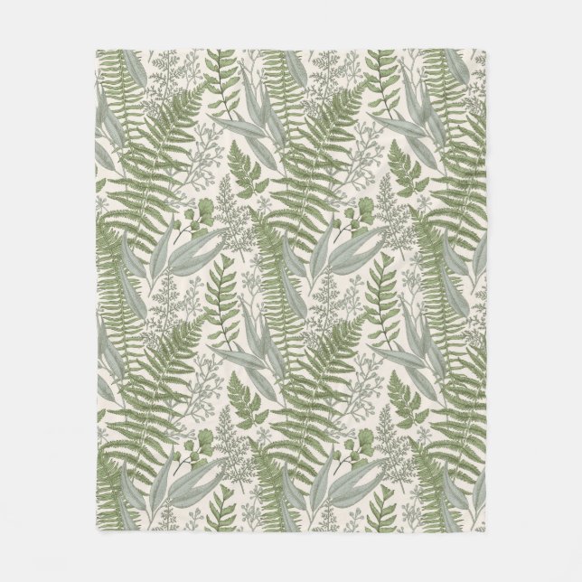 Green Leafy Garden Floral Pattern Fleece Blanket (Front)