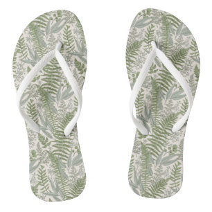 Green Leafy Garden Floral Pattern Flip Flops
