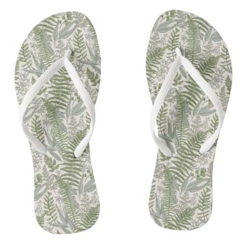 Green Leafy Garden Floral Pattern Flip Flops