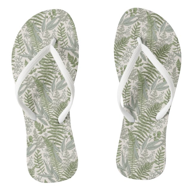 Green Leafy Garden Floral Pattern Flip Flops (Footbed)