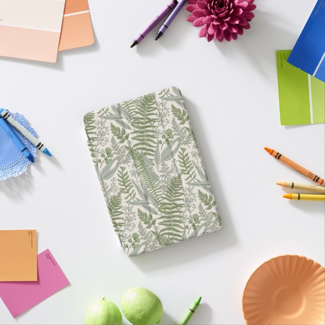 Green Leafy Garden Floral Pattern iPad Mini Cover (In Situ)