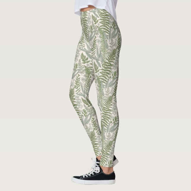 Green Leafy Garden Floral Pattern Leggings (Left)