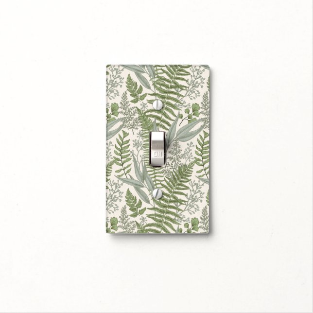Green Leafy Garden Floral Pattern Light Switch Cover (In Situ)