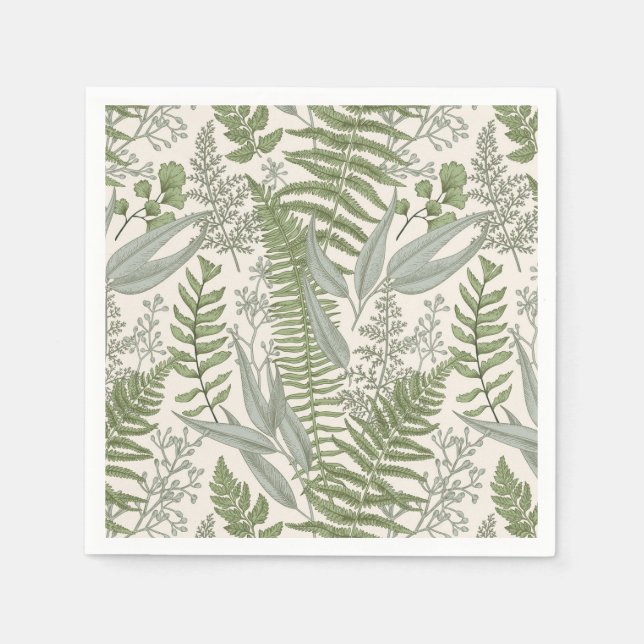 Green Leafy Garden Floral Pattern Napkins (Front)