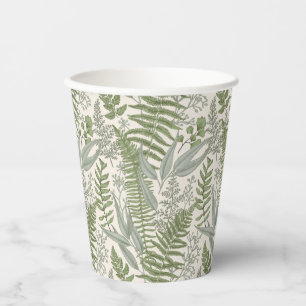 Green Leafy Garden Floral Pattern Paper Cups