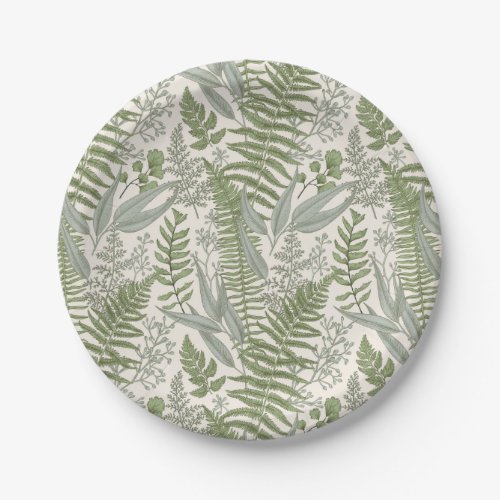 Green Leafy Garden Floral Pattern Paper Plates