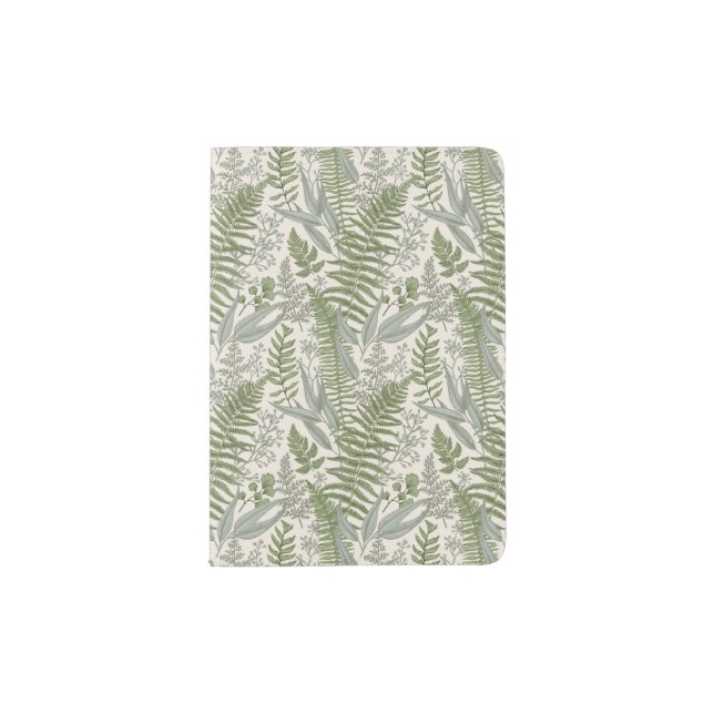 Green Leafy Garden Floral Pattern Passport Holder (Front)