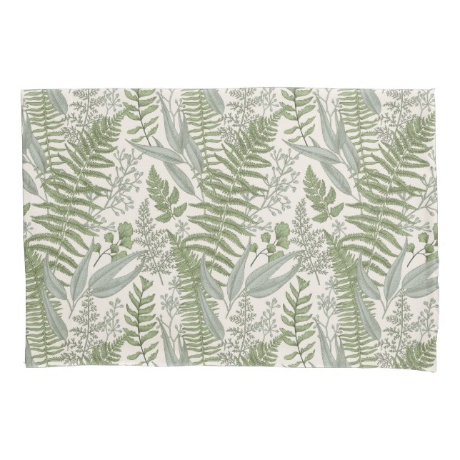 Green Leafy Garden Floral Pattern Pillow Case (Front)