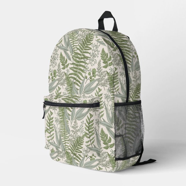 Green Leafy Garden Floral Pattern Printed Backpack (Back Corner Right)