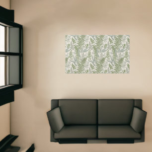 Green Leafy Garden Floral Pattern Rug