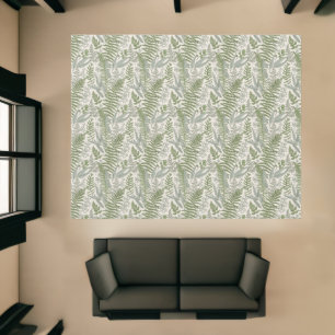 Green Leafy Garden Floral Pattern Rug