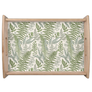 Green Leafy Garden Floral Pattern Serving Tray