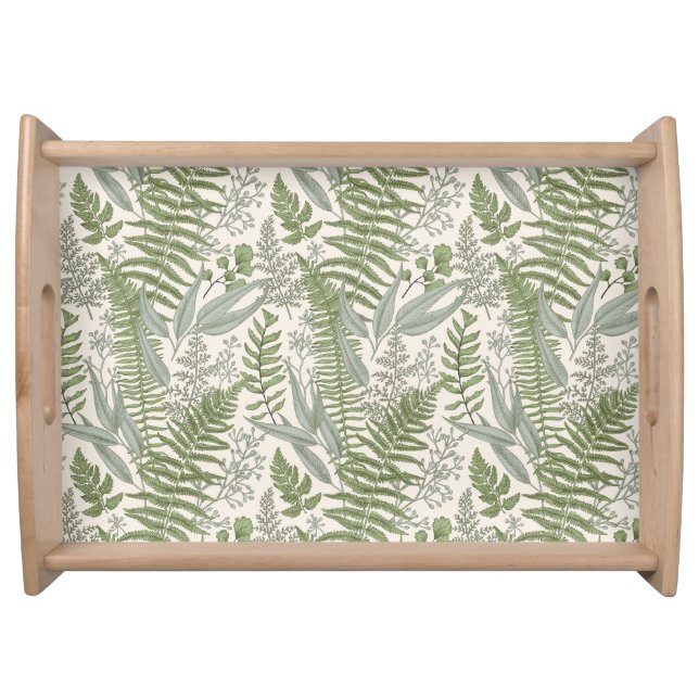 Green Leafy Garden Floral Pattern Serving Tray (Front)