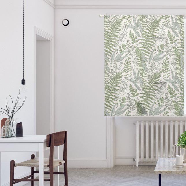 Green Leafy Garden Floral Pattern Sheer Curtains (Living Room)
