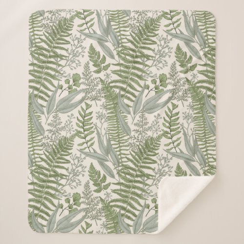 Green Leafy Garden Floral Pattern Sherpa Blanket