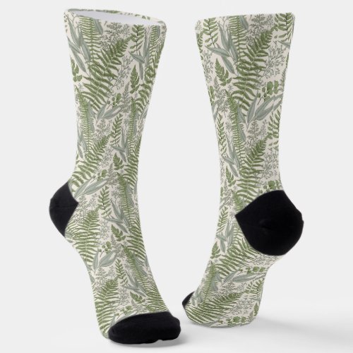 Green Leafy Garden Floral Pattern Socks
