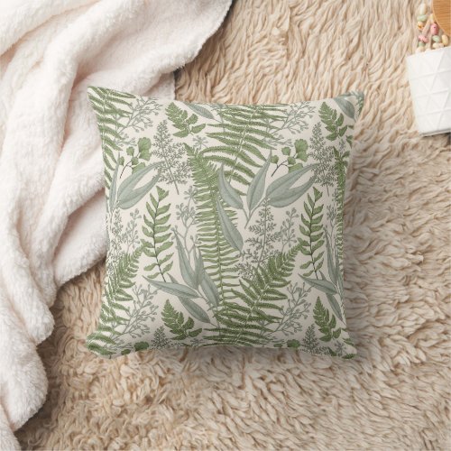 Green Leafy Garden Floral Pattern Throw Pillow