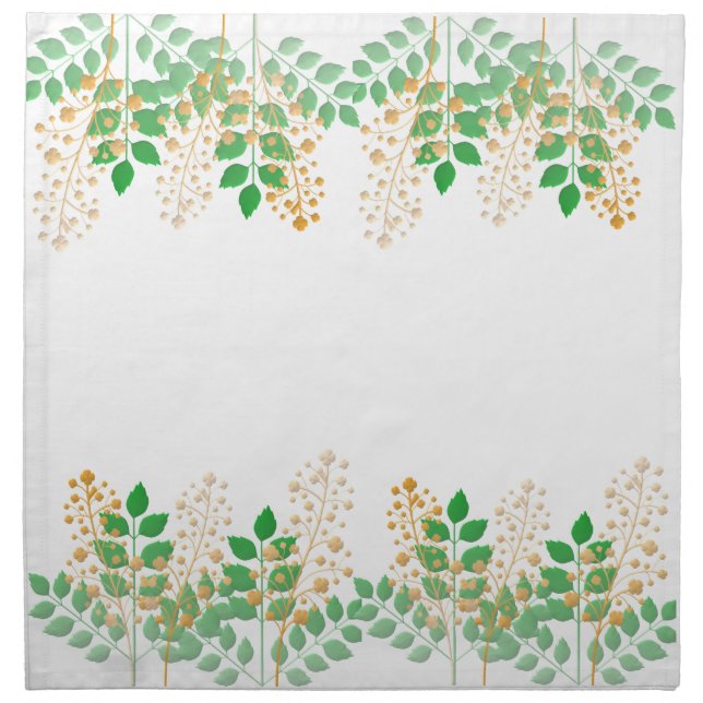 Green Leafy Gold Floral Cloth Napkin (Front)