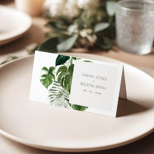 Green Leafy Palm Tropical Foliage Wedding Place Card