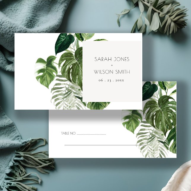 Green Leafy Palm Tropical Foliage Wedding Place Card (Creator Uploaded)