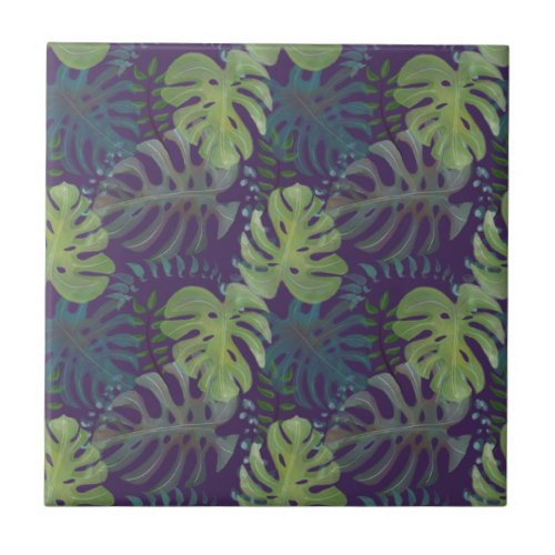Green leafy summer pattern ceramic tile