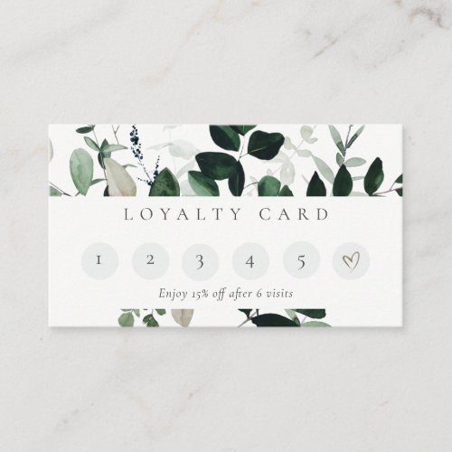 Green Leafy Tropical Foliage Fern 6 Punch Loyalty Business Card