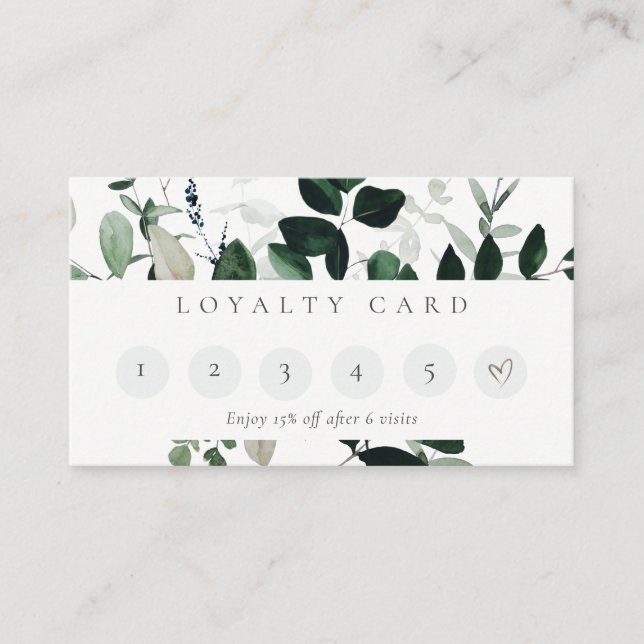 Green Leafy Tropical Foliage Fern 6 Punch Loyalty Business Card (Front)