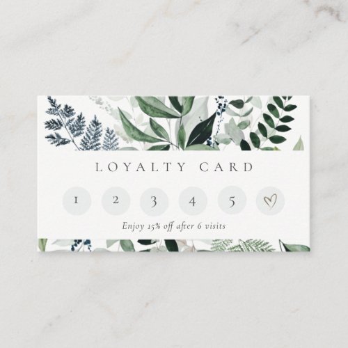 Green Leafy Tropical Foliage Fern 6 Punch Loyalty Business Card
