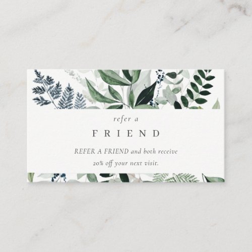 Green Leafy Tropical Foliage Fern Refer a Friend Business Card