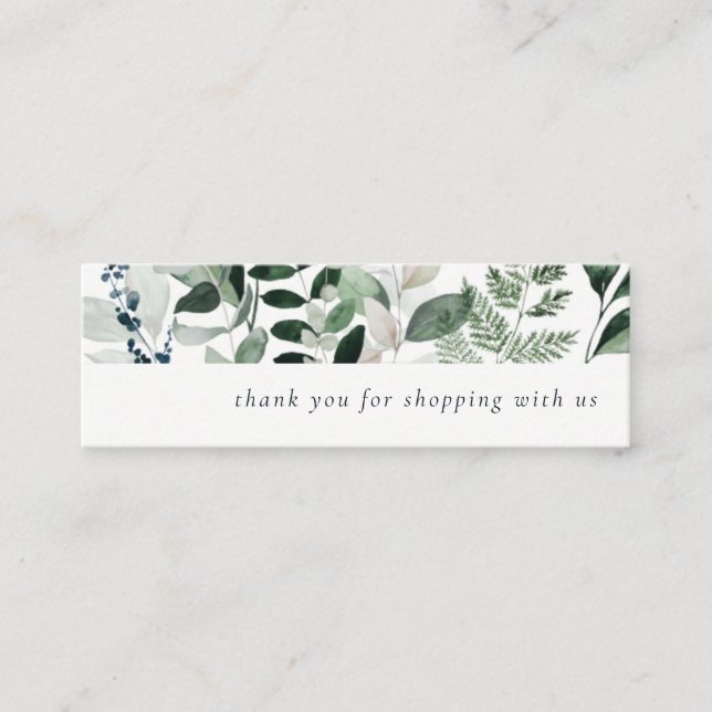 Green Leafy Tropical Foliage Thank You For Order Mini Business Card (Front)