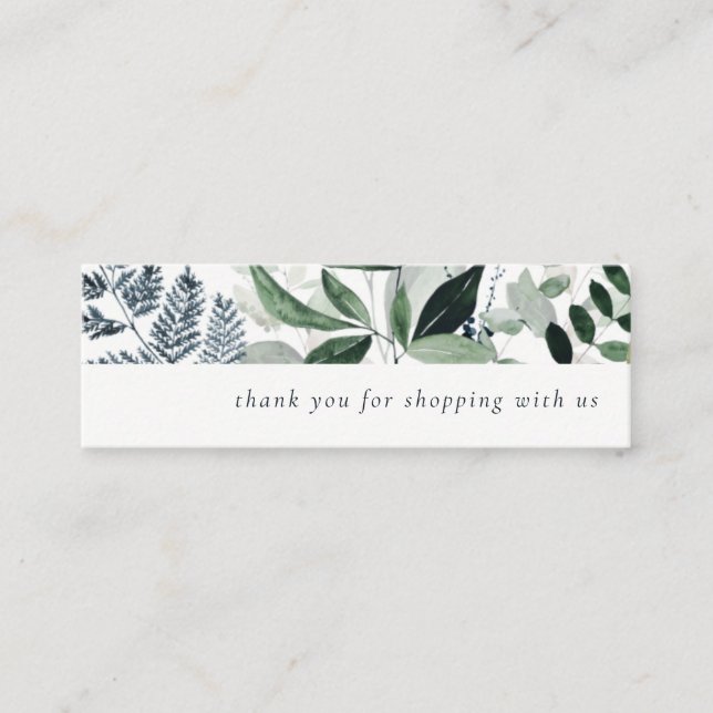 Green Leafy Tropical Foliage Thank You For Order Mini Business Card (Front)