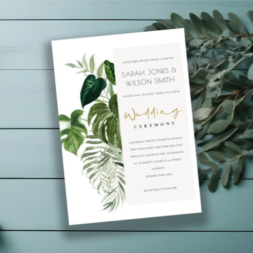 Green Leafy Tropical Palm Foliage Wedding Invite