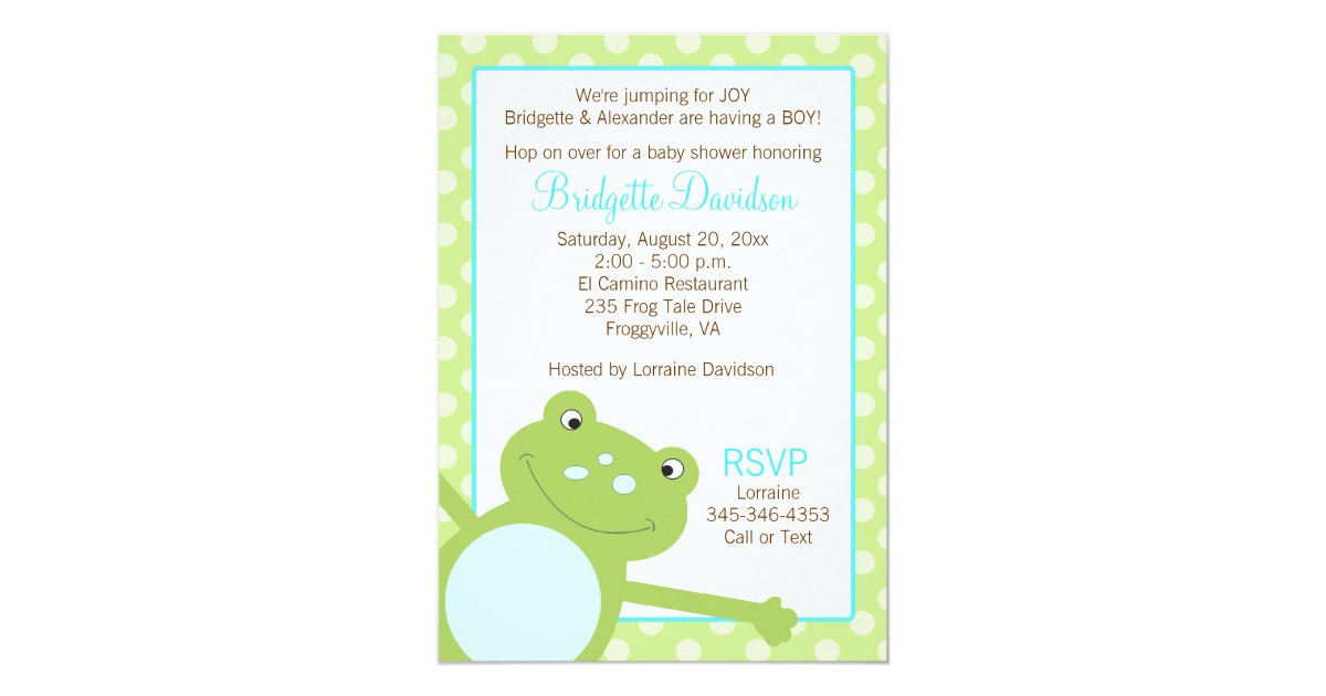 Green Leap Frog Shower Invitation 2 Sided Invite Zazzle Com