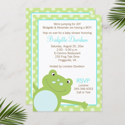 Green Leap Frog Shower Invitation 2 sided invite