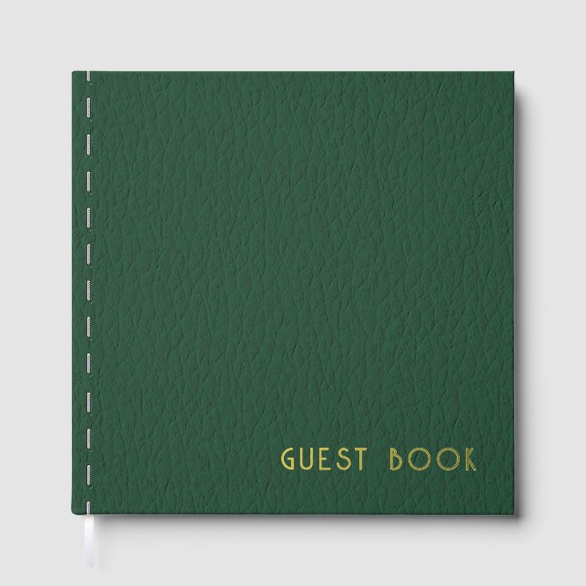 Green Leather Design Foil Guest Book (Front)