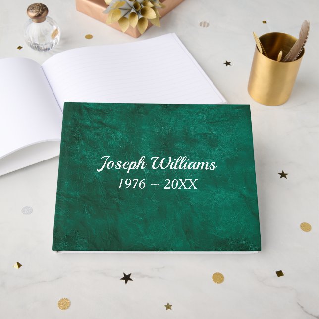 Green Leather For Memorial Service Guest Book (Front Open)