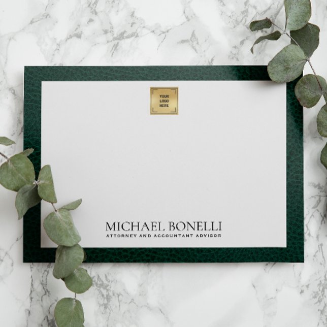 Green Leather Gold SQUARE Logo Monogram Note Card (Creator Uploaded)