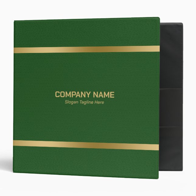 Green Leather Gold Stripes Accents 3 Ring Binder (Front/Inside)