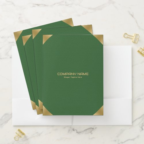 Green leather image print with gold accents pocket folder