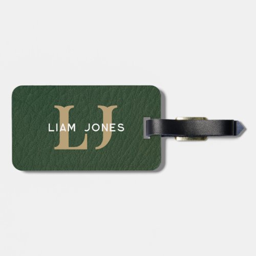 Green Leather Initials Monogrammed Modern Vintage Luggage Tag