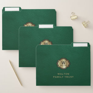 Green Leather Look Gold Monogram Keepsake File Folder