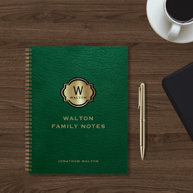 Green Leather Look Gold Monogram Notebook (Creator Uploaded)