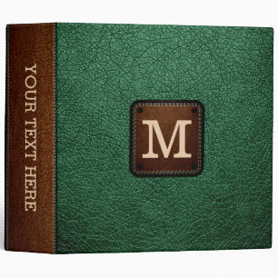 Green Leather Look Monogram 3 Ring Binder