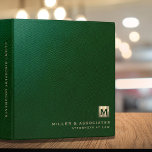 Green Leather Luxury Gold Initial Logo<br><div class="desc">Elegant dark green leather look texture and faux gold monogrammed modern binder for consultants,  attorneys at law,  business corporate administrative office,  legal,  tax or financial advisors or real estate company.</div>