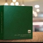 Green Leather Luxury Gold Initial Logo 3 Ring Binder<br><div class="desc">Elegant dark green leather look texture and faux gold monogrammed modern binder for consultants,  attorneys at law,  business corporate administrative office,  legal,  tax or financial advisors or real estate company.</div>