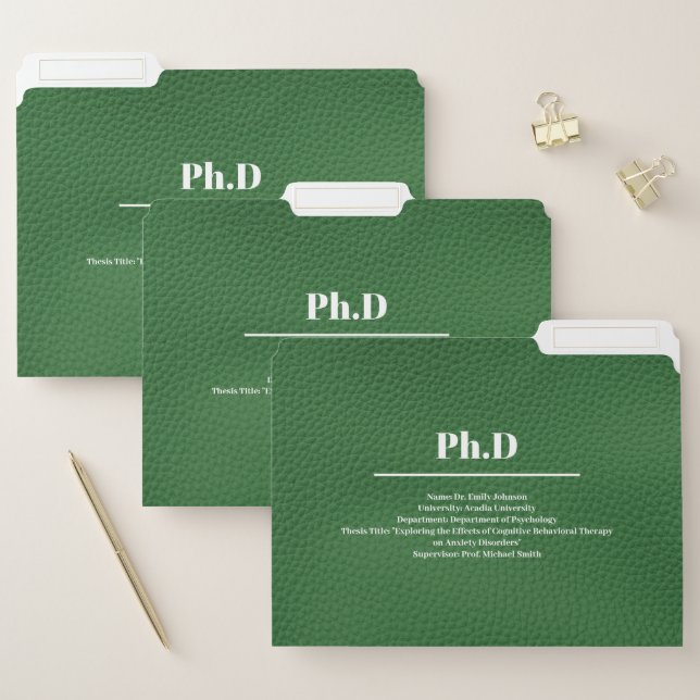 Green Leather PhD Students File Folder (Set)