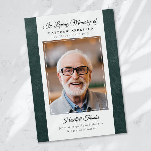 Green Leather Photo Keepsake Funeral Memorial Thank You Card
