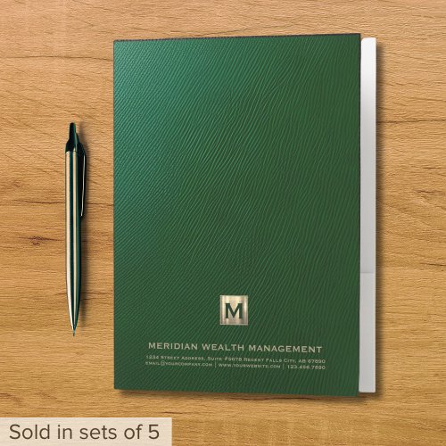 Green Leather Print Financial Pocket Folder