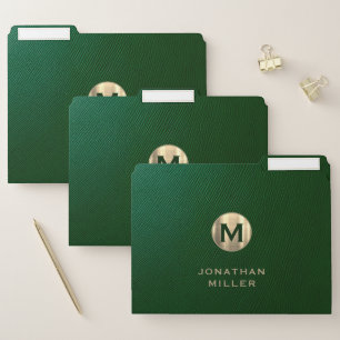 Green Leather Print Gold Monogram File Folder
