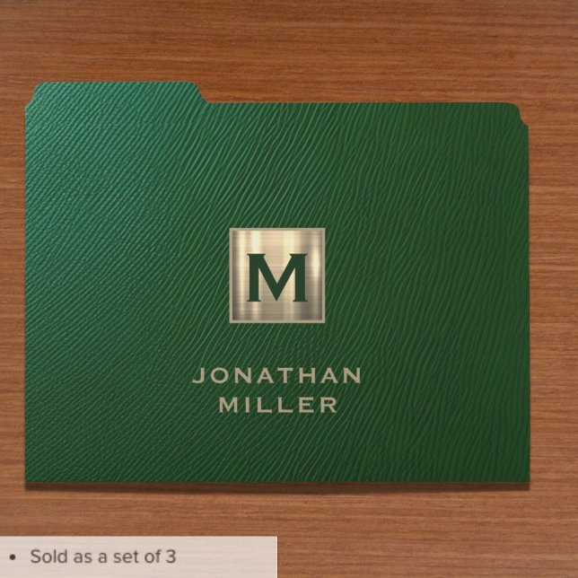 Green Leather Print Gold Monogram  File Folder (Creator Uploaded)